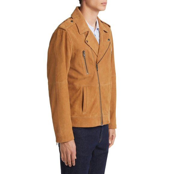 🆕OPEN EDIT from Nordstrom Suede Leather Moto Jacket Medium Camel Brown - Picture 4 of 12